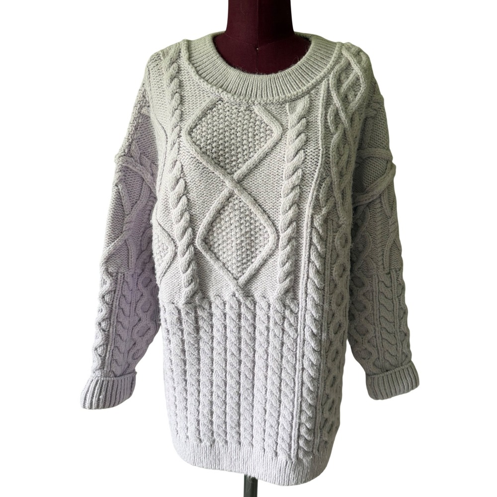 Free People Sweater Leslie Cable Knit Oversized Pullover Lavender Purple XS
